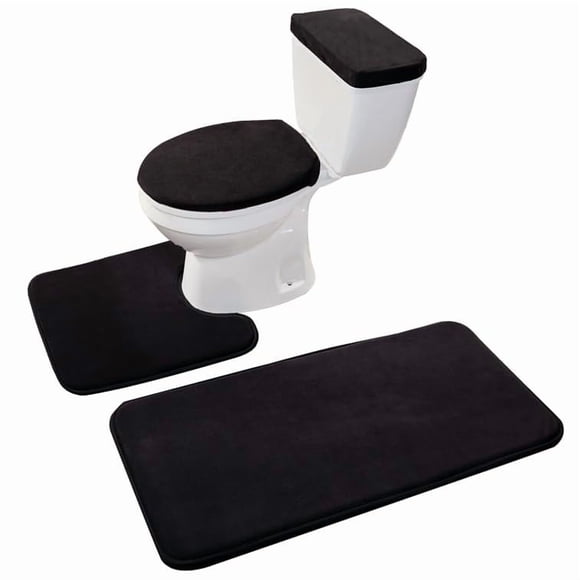 Juego De Alfombras De Baño De Espuma Viscoelástica De 3 Piezas Color Negro