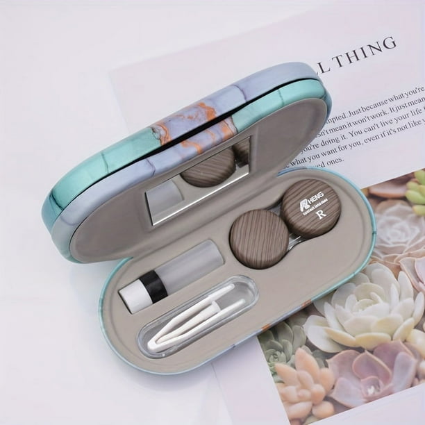 1pc Leather Double Eyeglass & Contact Lens Case - Perfect for Travel, Home, and Storage!