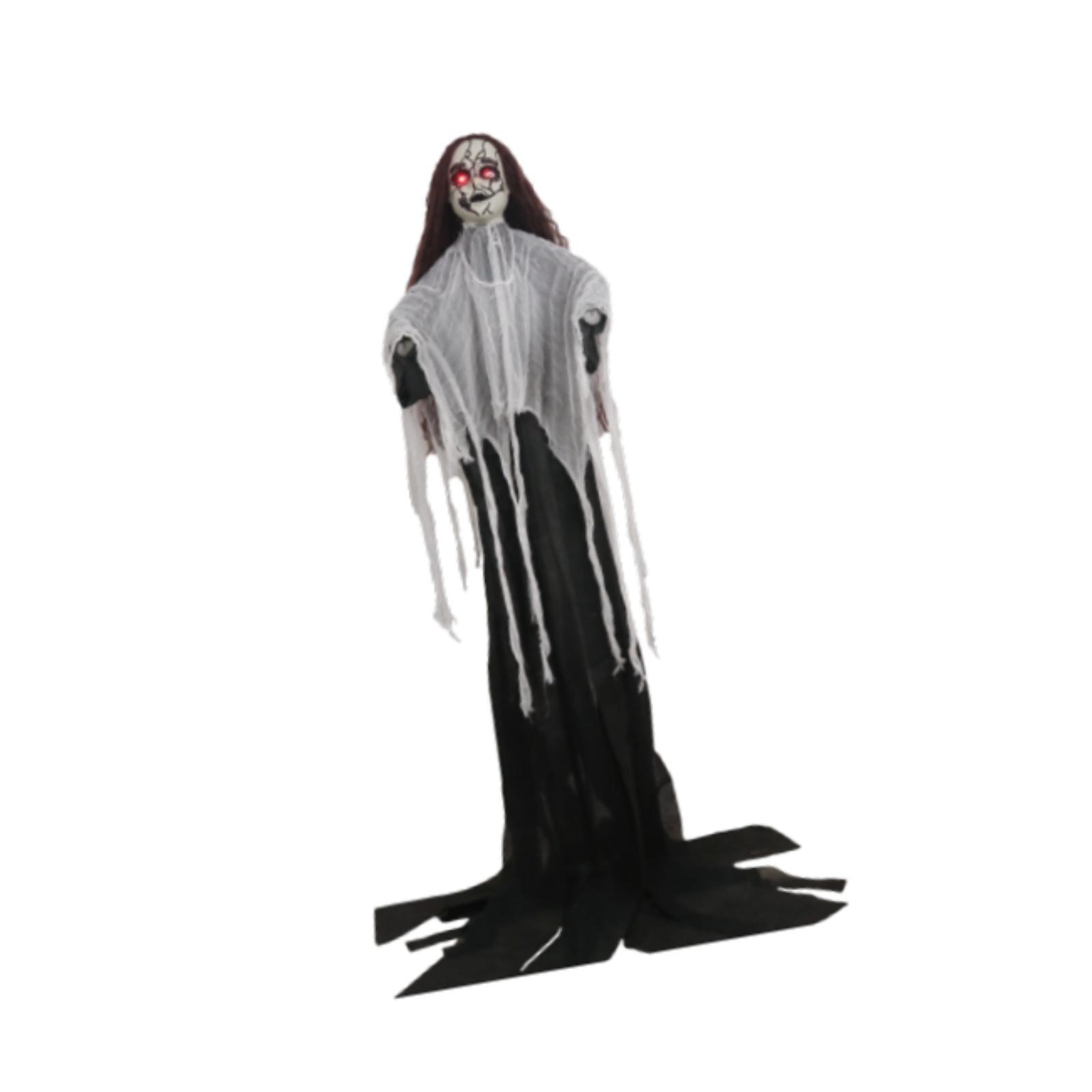 Magideal - Decoración De Halloween Con Esqueleto Fantasma, Decoración De Halloween Con Ojos Iluminados, Activado Por Sonido Para Puerta De Entrada, Jardín, Sumin Negro