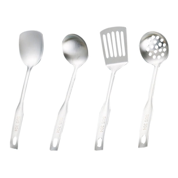 Espátula y cucharón para wok, espumadera, espátula ranurada - Juego de utensilios de cocina de acero inoxidable 304, 4 piezas, accesorios para wok