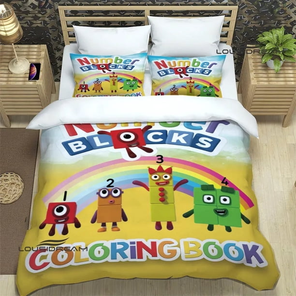 v477 Bed Sheets Cartoon Number-Blocks Bedding Set,Duvet Cover Comforter Bed Set Quilt Cover Pillowcase,King Queen Twin Size Boys Girls Adults 3-Piece Bedding Set (1 Duvet Cover + 2 Pillow Shams) Bed S