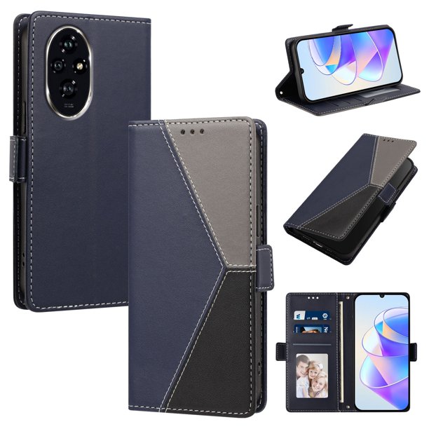 Cartera de PU Tricolor para Honor 200 con Ranuras y Soporte, Azul Oscuro