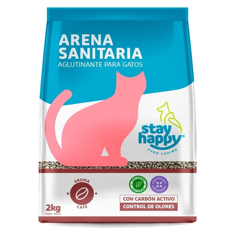 Stay Happy - Arena Sanitaria Para Gato Aglutinante Con Aroma A Café Bolsa