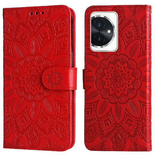 Funda tipo cartera FOXDOCK para Honor 100 , diseño girasol en relieve, cuero PU, cierre magnético, soporte y tarjetero