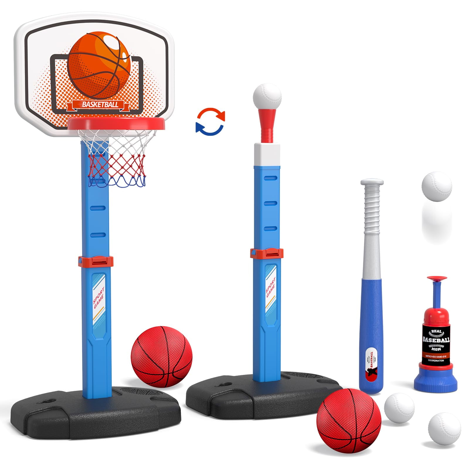 Set Deportivo Hyes 2 En 1 Con Canasta De Baloncesto Y Pelota En T Para Niños