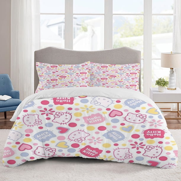 Hello kitty Bedding Sets Cartoon Duvet Cover Lightweight 3 Piece Bet Sets for Kids Boys Girls