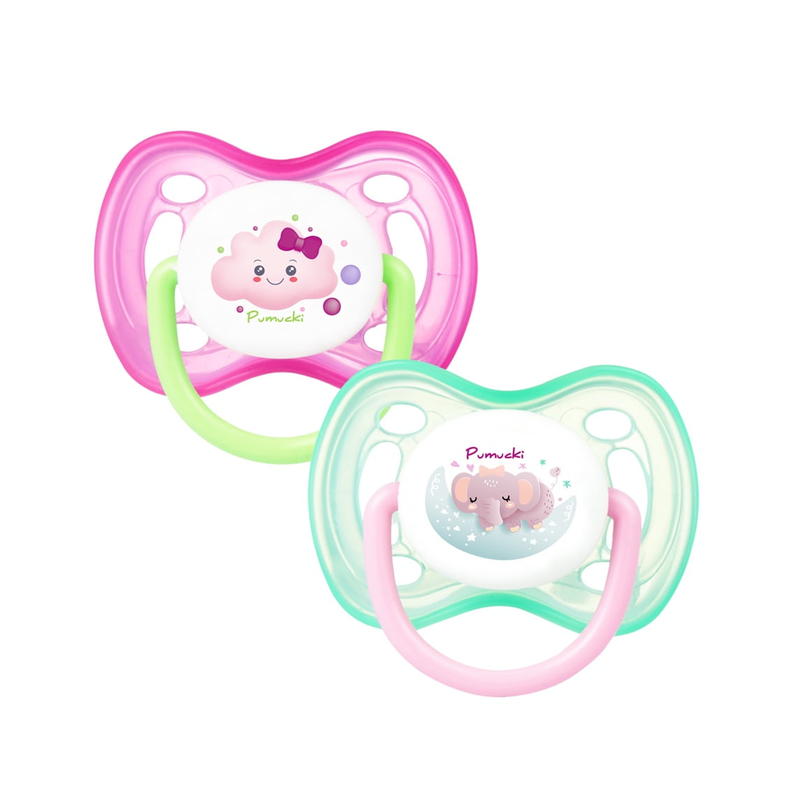 Pumucki - Pack De 2 Chupetes Que Brillan En La Oscuridad, Color Rosado