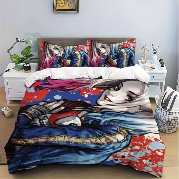 Anime Cool H- Graffiti Q-Quinns Hot Printed Pattern 3pcs bedding Appropriate for All Seasons Available in Single
