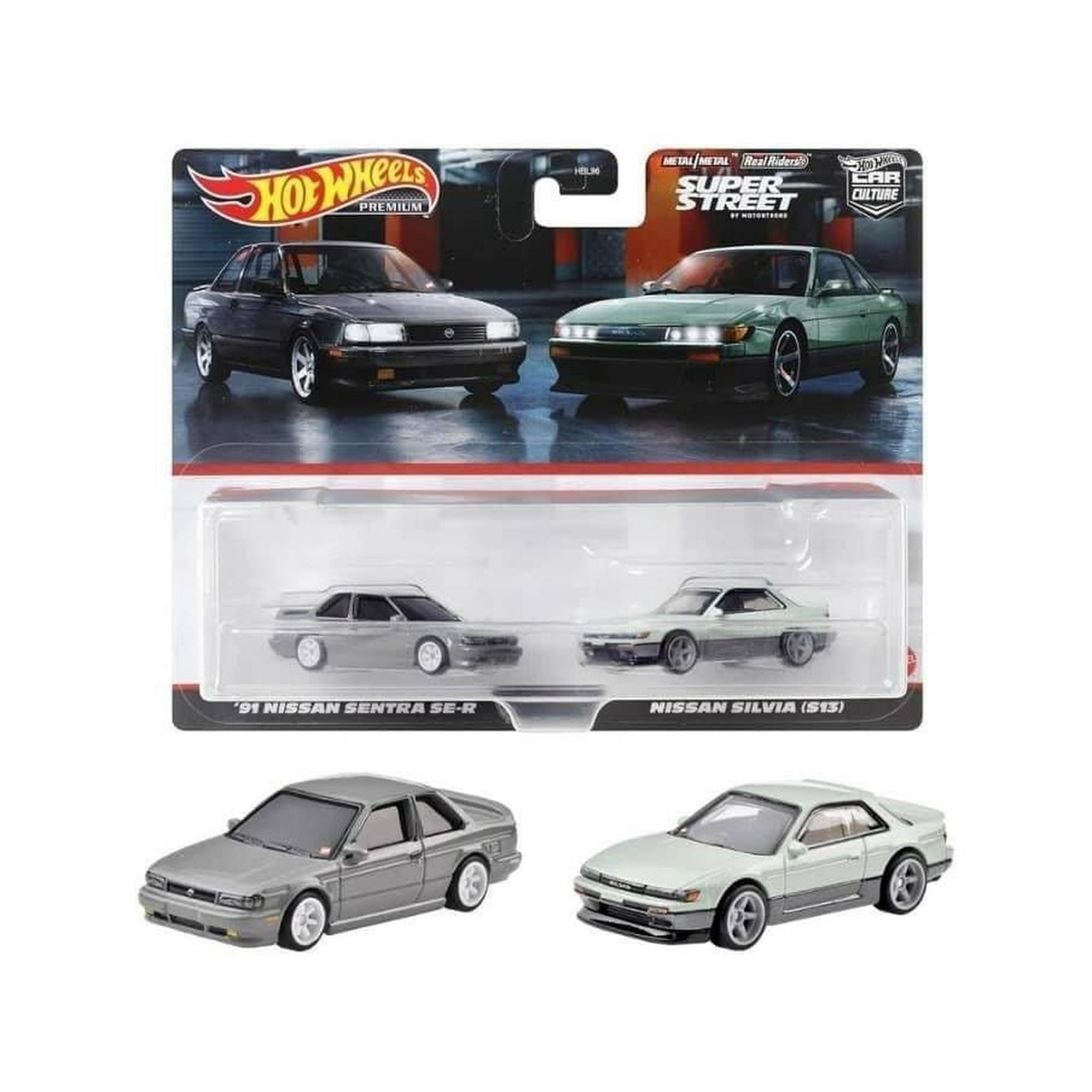 Mattel - Minicoche Hot Wheels Hyf04 Premium, Paquete De 2 Unidades, Nissan Sentra Se-r/nissan Silvia (s13) Del 91