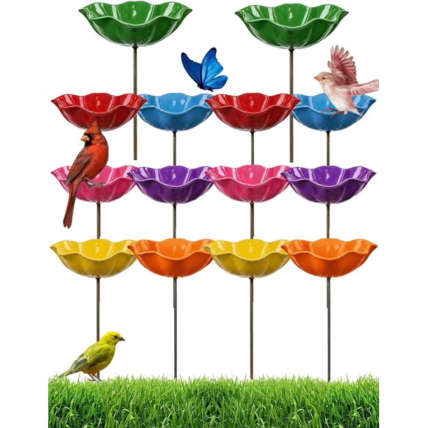 Estaca jardín flor metal hecha mano baño pájaros estación riego abejas mariposas exterior