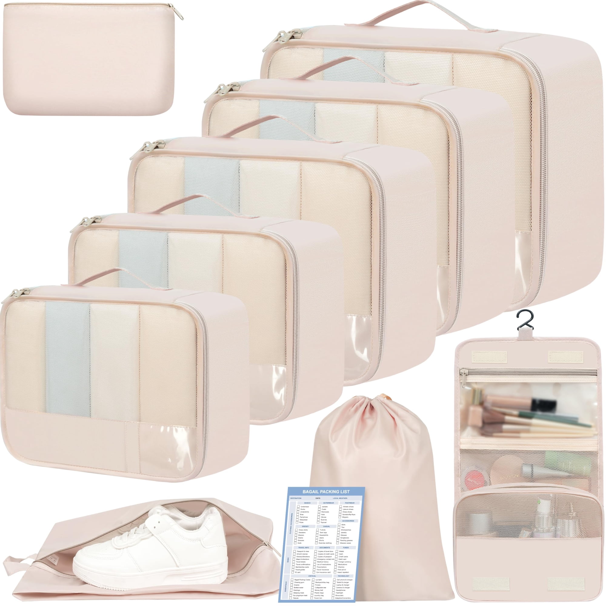 Bagail - Set De Cubos Organizadores Para Equipaje De 9 Piezas Color Crema