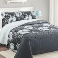 Casadeliacl - Cubrecama Quilt Sherpa 2Pl Floral En Tonos Gris Blanco Diseño Floral Elegante Gris Blanco