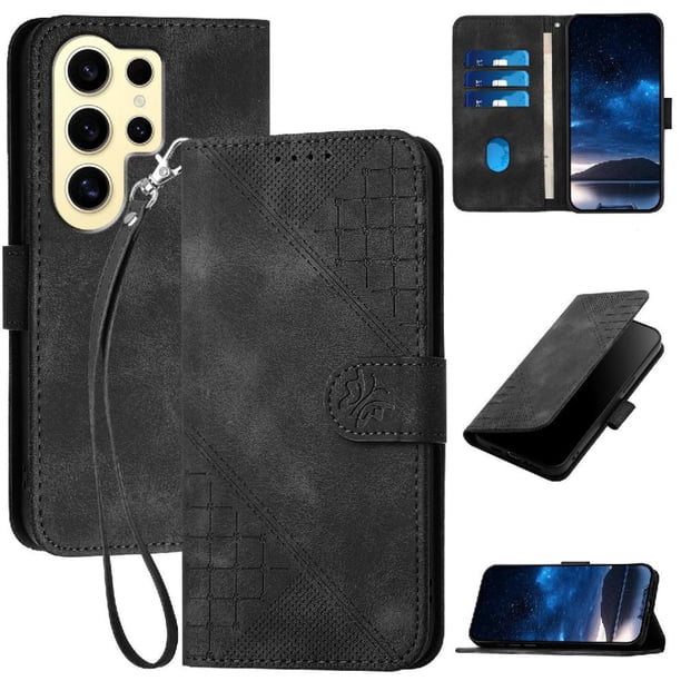 Funda Flip Premium Fibra de Carbono para Samsung Galaxy S24 Ultra con Soporte y Cierre Negro