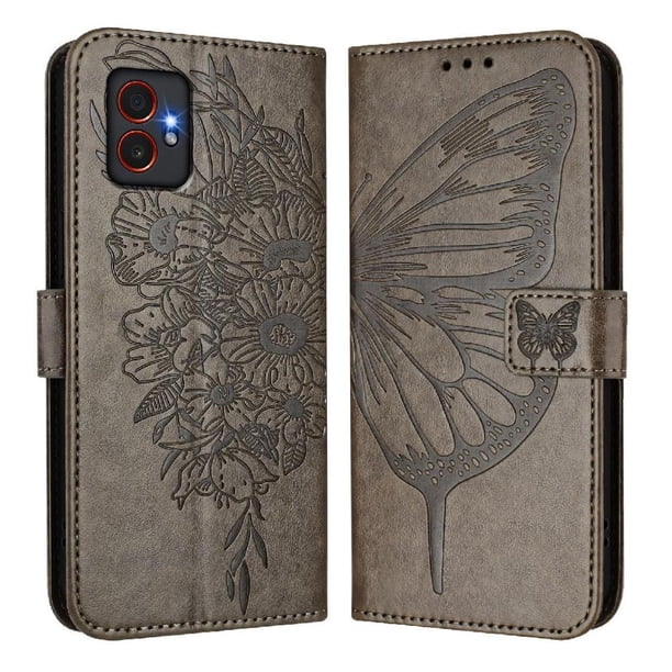 Funda cartera mariposa para Samsung Galaxy XCover7 Pro con soporte y ranuras para tarjetas Gris