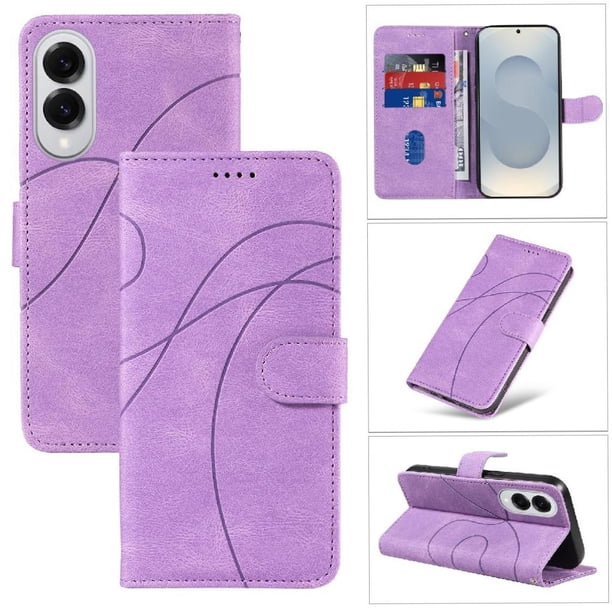 Funda tipo cartera con tapa para Samsung Galaxy S25 Edge con tarjetero, soporte y cubierta magnética Morado