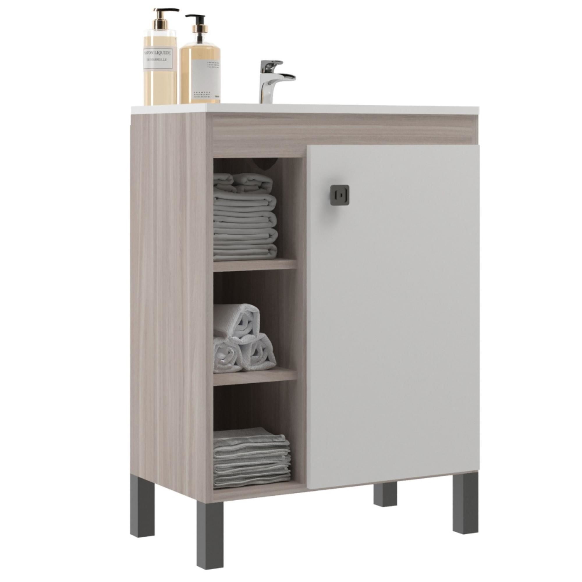 Mobilfrank - Mueble Lavamanos 9002Mb 1 Puerta 3 Nichos Beige Malbec - Blanco.