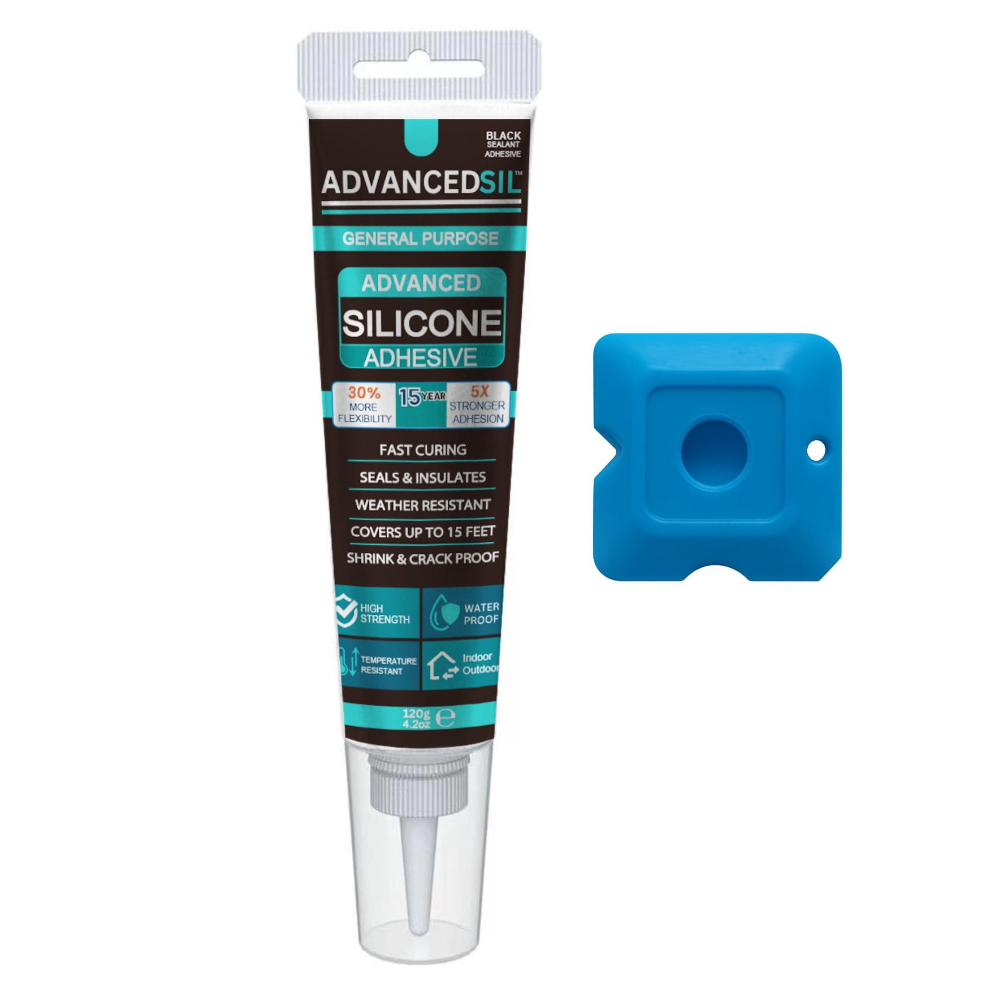 Tubo Sellador De Silicona Y Sellador Advancedsil Negro Con Herramienta