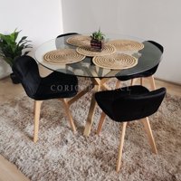 Coricori - Comedor Mesa Warwick 100Cms + 4 Sillas Mariposa Velvet Negro