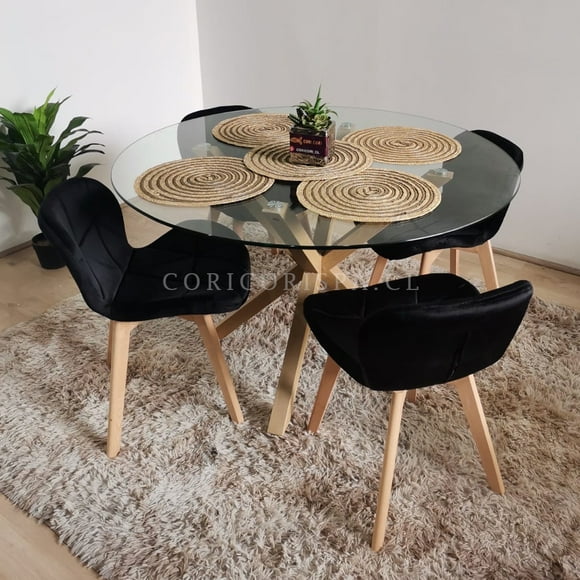 Comedor Mesa Warwick 100cms + 4 Sillas Mariposa Velvet Negro