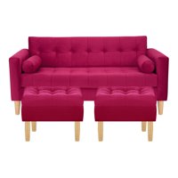 Bodevir - Sofa Retro 3C + 2 Pouf Felpa 05 Burdeo