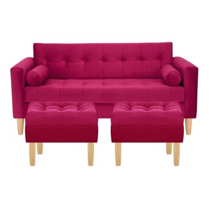 Bodevir - Sofa Retro 3C + 2 Pouf Felpa 05 Burdeo