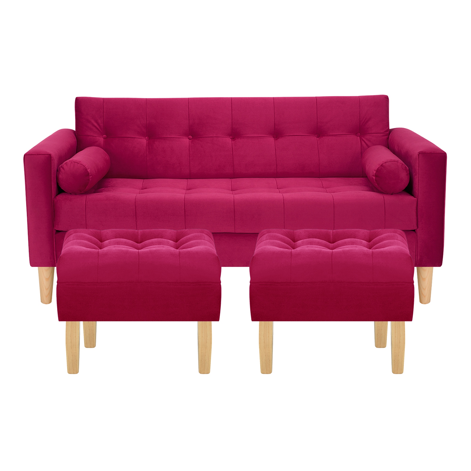 Bodevir - Sofa Retro 3C + 2 Pouf Felpa 05 Burdeo