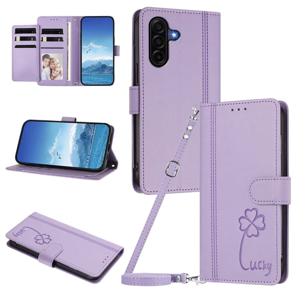 Funda Cartera Trébol para Samsung Galaxy A36 5G con Ranuras Tarjetas y Carga Inalámbrica Morado claro