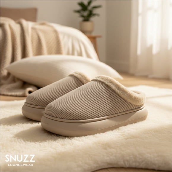 Pantuflas Mujer Cozy Antideslizante Beige Invierno Comodidad