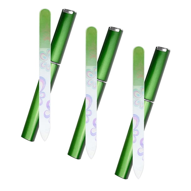 Limas pulidoras de uñas de vidrio con estuche, limas de uñas con estampados de colores, herramientas de manicura de vidrio pulido