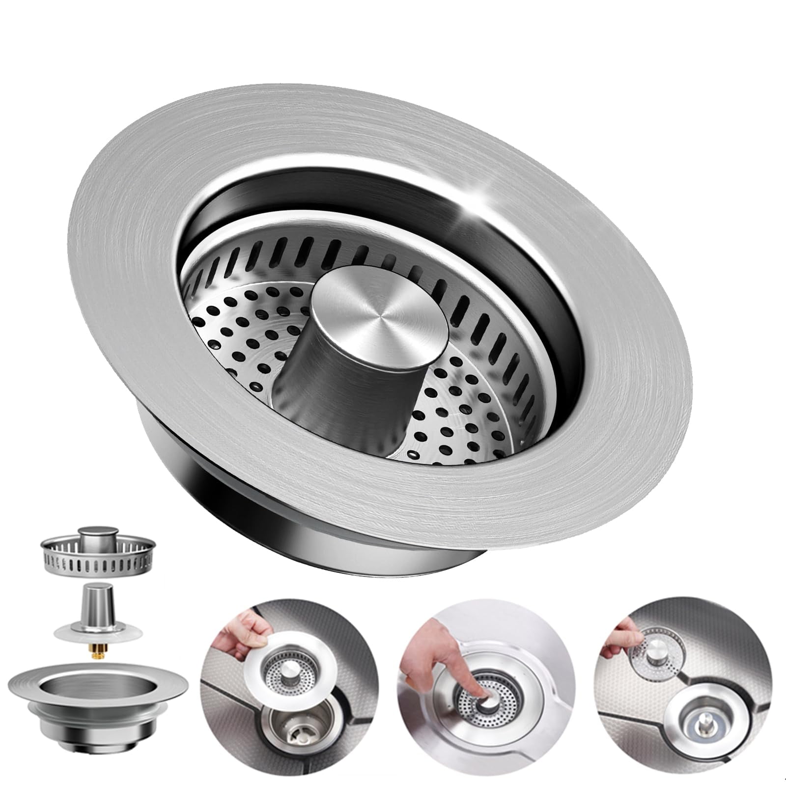 Colador Y Tapón De Desagüe Para Fregadero De Cocina Wermars 3 En 1 De Acero Inoxidable