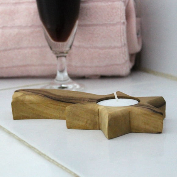 Portavelas tipo tealight Estrella de Belén de madera de olivo Holyland Crafted Art