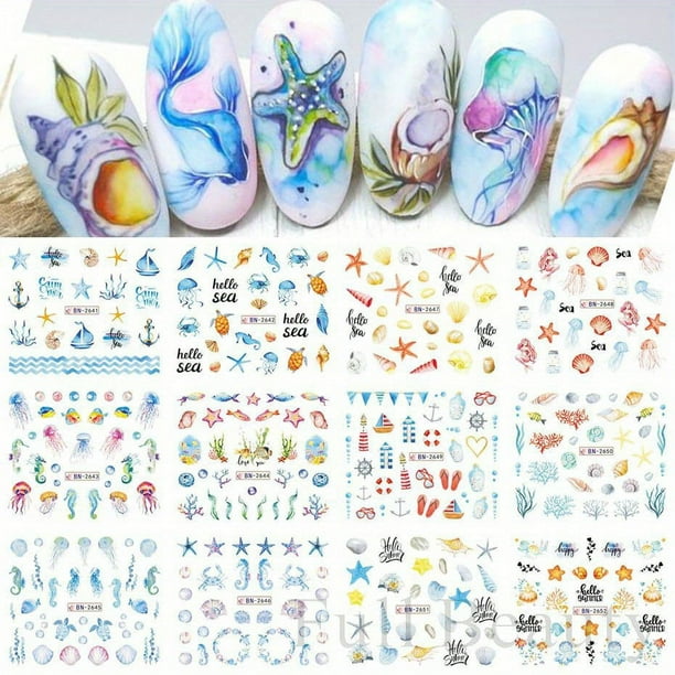 12 pcs Japanese Cherry Blossom Nail Sliders - Water Transfer Stickers for Spring Nail Art Decoration