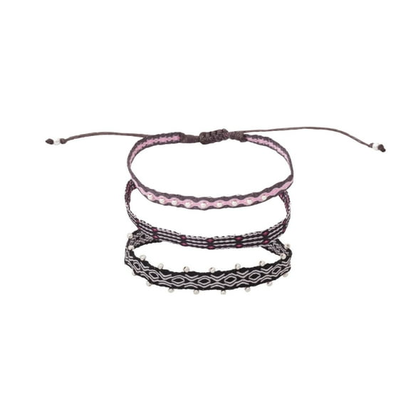 Pack Pulseras Telar Negro con Mostacillas de Plata al lado y Rosados multicolor Talla única