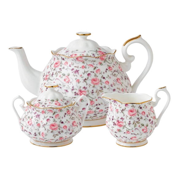 Juego de Té Royal Albert Rose Confetti de 3 Piezas con Banda Dorada