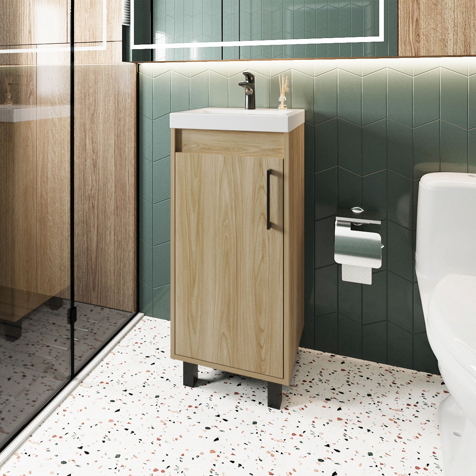 Tuhome - Mueble Vanitorio Con Lavamanos Oxford 1 Puerta 86,4x32,5x39,6 Cm Fresno