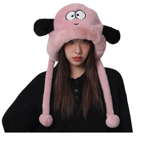 Mh - Gorro De Felpa Con Diseño De Perro Con Orejas, Kawaii Color Rosado