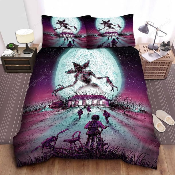 Stranger Things The Party Go Into Demogorgon Woodhouse Quilt Duvet Cover Set3-Piece Bedding Set (1 Duvet Cover + 2 Pillow Shams)
