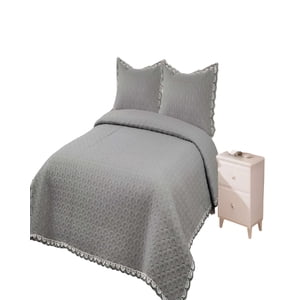 Genérico - Cubrecama Quilt De Verano Bordado 2 Plazas Gris