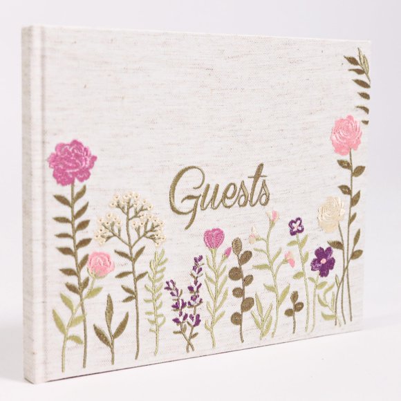 Libro de invitados Upstart Decor floral de lino rosa 10x8 pulgadas