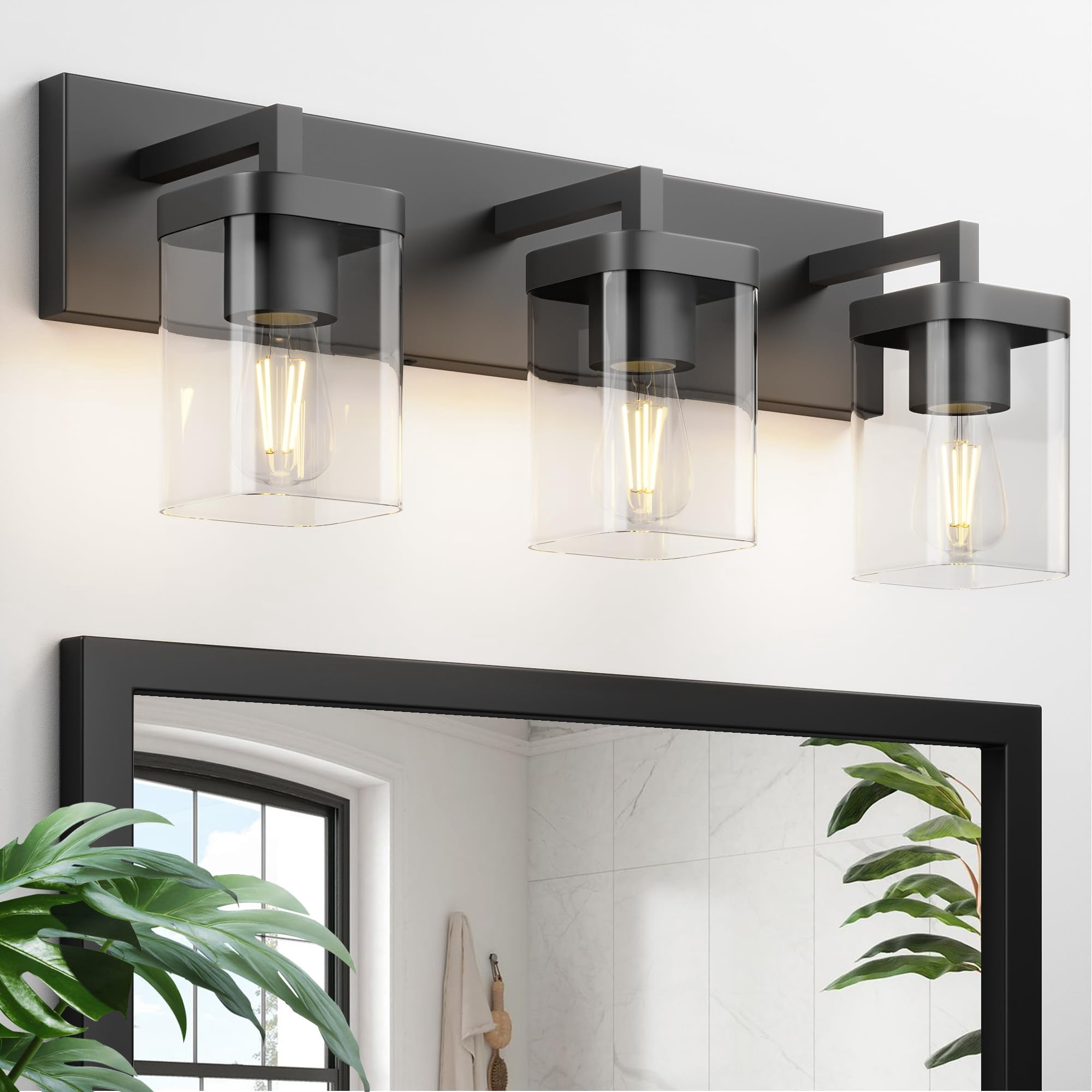 Luminaria De Baño Danshinro Cuadrada De 3 Luces, Negra