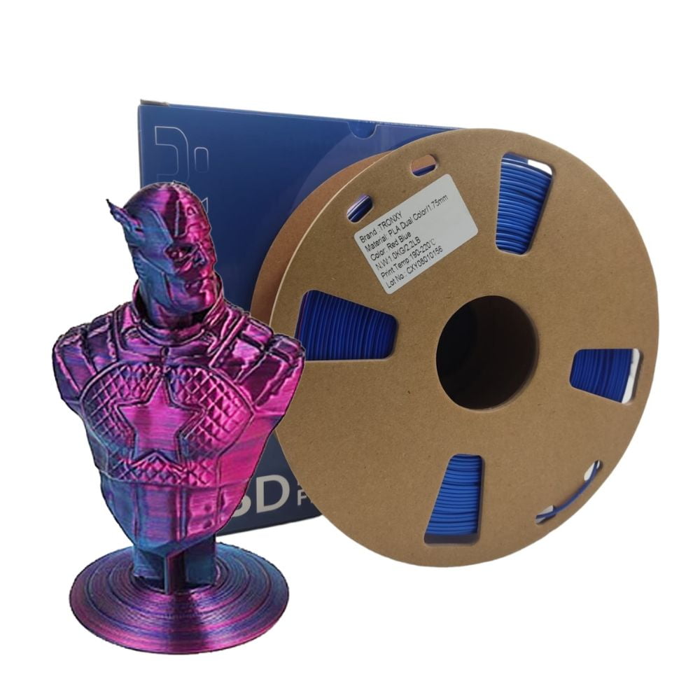 Tronxy - Filamento 3d Pla Seda Doble Color Red And Blue De 1.75mm Y 1kg