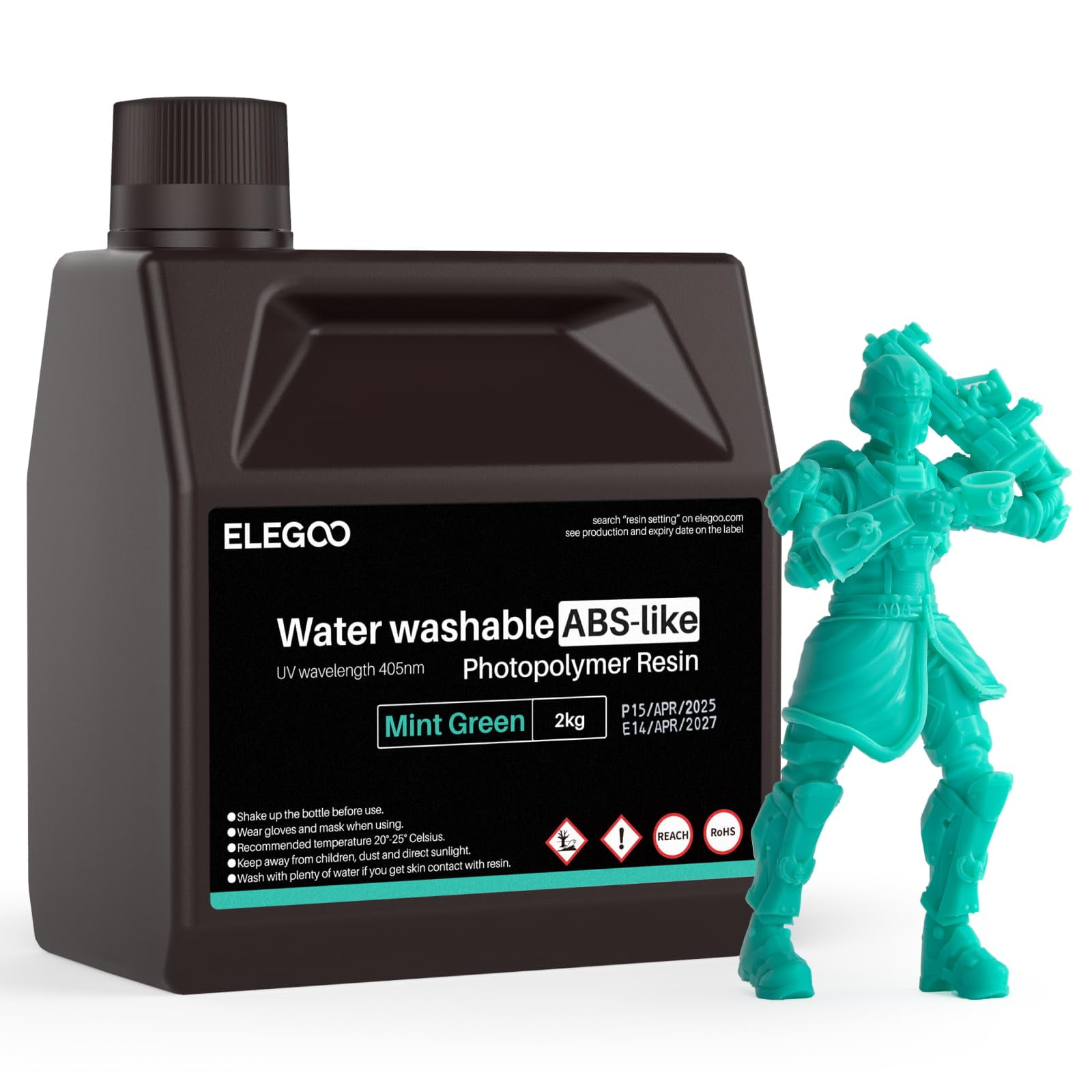 Impresora 3d De Resina Elegoo, Lavable Con Agua, Tipo Abs, Color Verde Menta, 2 Litros