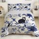 thumbnail image 1 of Blue And White Cat Floral Print Bedding Includes One Duvet Cover And Two Pillowcases Without Filling for Bedroom Hotel Guesthouse And Dormitory Use 1 Duvet Cove, 1 of 1