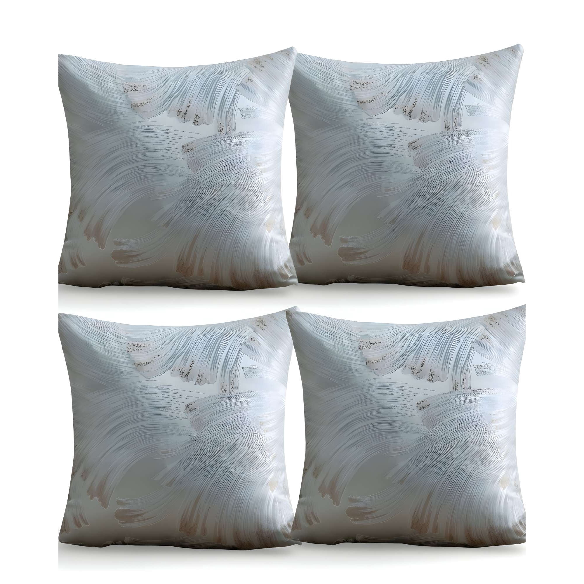 Genérico - Set De 4 Fundas De Cojines Satin Diseño Hojas 45cm X 45 Cm Celeste