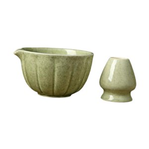 Magideal - Cuenco De Cerámica Para Matcha, Cuenco Tradicional Japonés Para Matcha, Recipiente De Para Mezclar, Taza De Té Verde Para Ceremonias, Amigos Verde Con Soporte