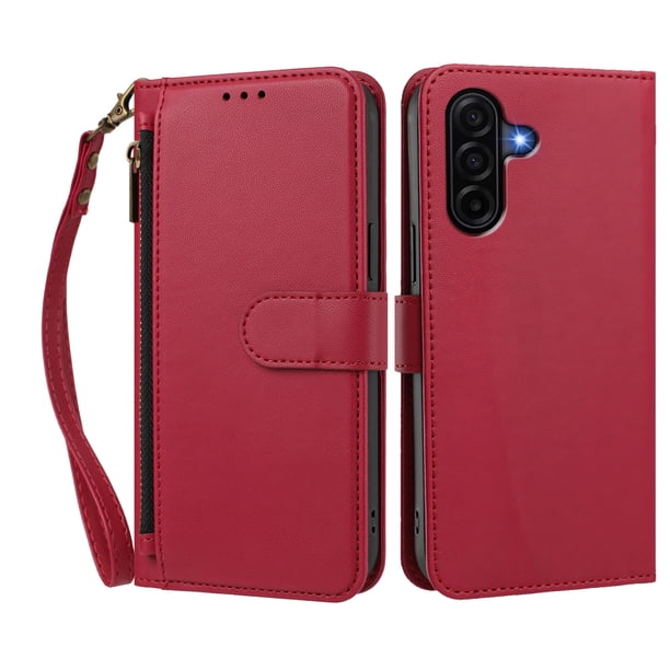 Funda Tipo Billetera para samsung galaxy A36/37 con Soporte y Bolsillo con Cierre Rojo