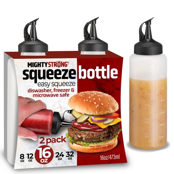 Botellas para exprimir condimentos Mighty Strong, 473 ml, paquete de 2