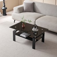 M&Ms - Tempered Black Glass Coffee Table, 2-Layers Tea Table