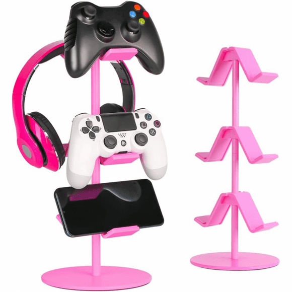 Controller Bracket 3 Layers, Headset Bracket, Multi-adjustable Game Controller Headset Hanger For All General Gaming PC Accessories, Xbox PS4 PS5 Switch-Rosa bonito
