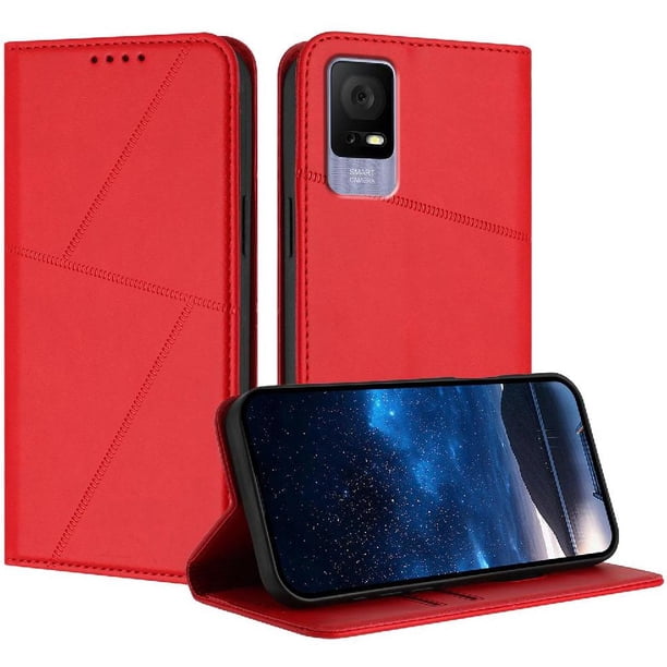 Funda Cartera Magnética para TCL 405 Protección Antichoque con Ranuras Rojo